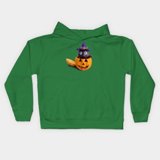 halloween pumpkin black cat Kids Hoodie